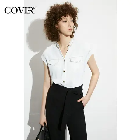 COVER夏季假两件撞色高腰压线连体裤图片