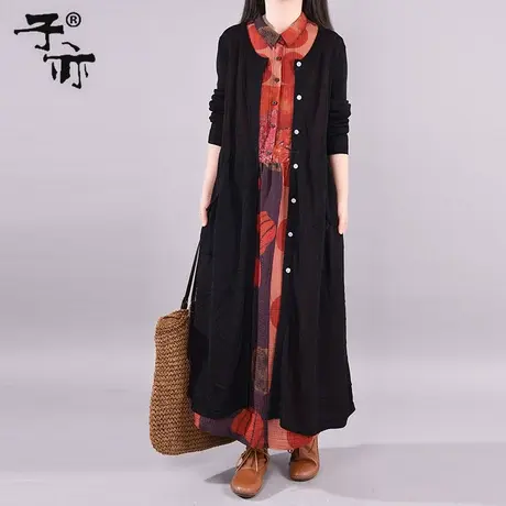 子亦春秋新款文艺宽松中长款外套休闲纯色单排扣针织毛衣开衫图片