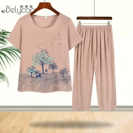 妈妈装棉绸夏装中老年家居宽松T恤老年人奶奶印花外穿民族风女装商品大图