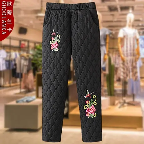 中老年人棉裤女外穿绣花2022冬装新款妈妈加肥加大码老寒腿羽绒裤商品大图
