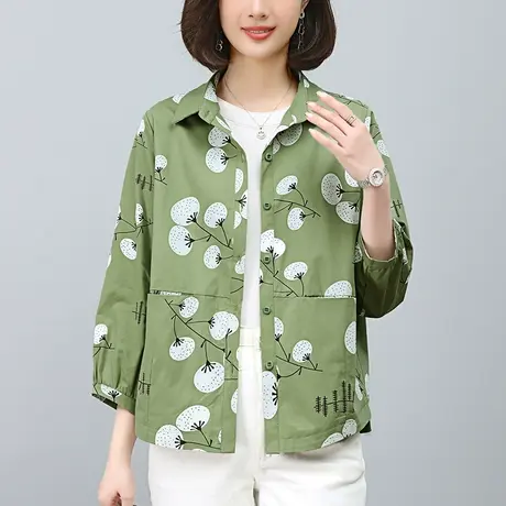 妈妈春秋装新款长袖衬衫宽松加大码女装休闲中年全棉显瘦上衣外套图片