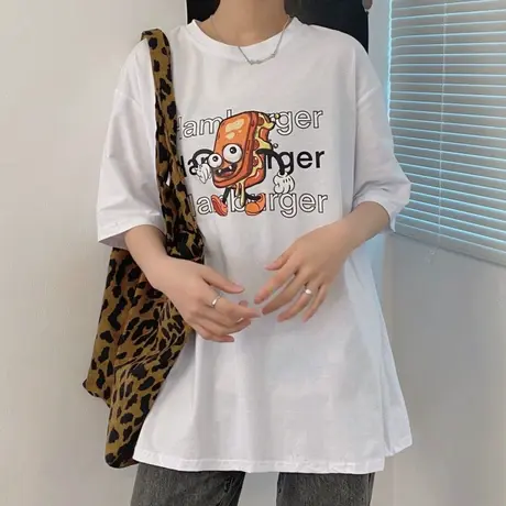 白色短袖t恤女2021早春新款宽松韩版纯棉百搭半袖ins超火上衣服潮图片