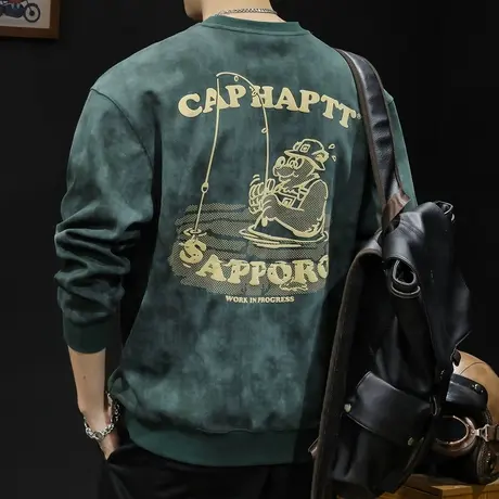 重磅潮牌卫衣男春秋款圆领衣服春季2024新款印花长袖大码男款加绒商品大图