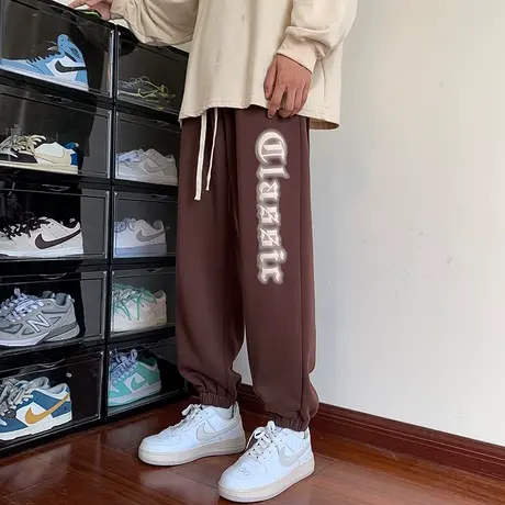 潮牌跑步运动卫裤男士束脚宽松美式休闲长裤子春季秋冬款印花春装商品大图