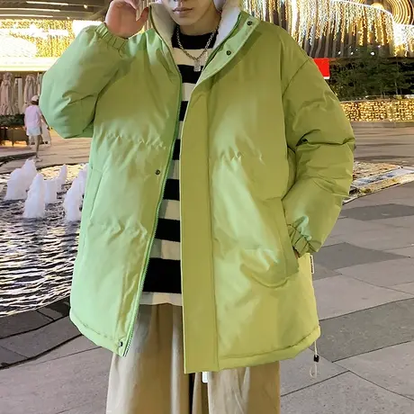 牛油果绿棉服男冬季加厚棉袄oversize羽绒棉衣外套大码情侣面包服图片
