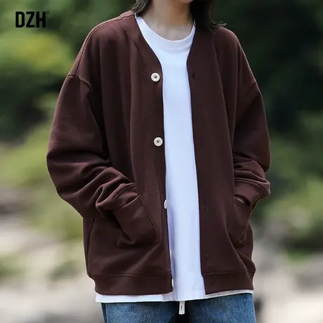 情侣华夫格开衫卫衣男春秋季宽松外套潮流百搭男装2023新款上衣潮商品大图