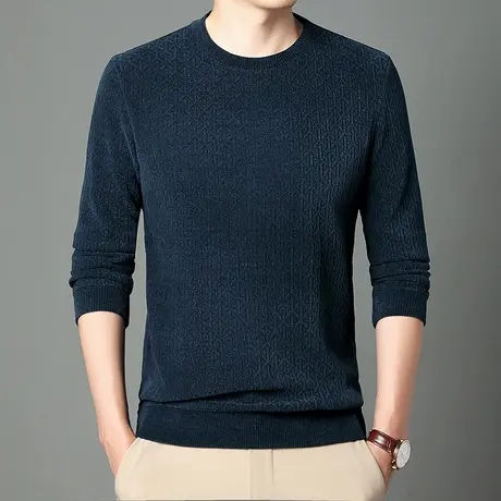 2023秋季男士卫衣长袖潮流圆领打底衫提花设计气质t恤男装上衣T商品大图