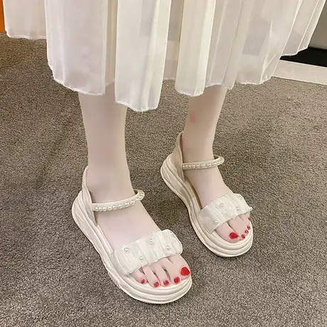 仙女风凉鞋女大码41一43夏季孕妇鞋2023新款网红凉拖百搭一字凉鞋图片