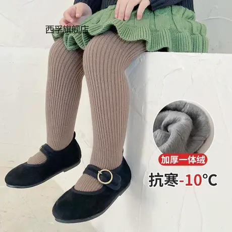加绒加厚女童打底裤2022冬季新款纯色抽条百搭儿童连裤袜商品大图