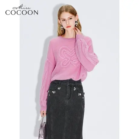 MISSCOCOON【拾光纪】24春新款慵懒风绞花马海毛日常休闲毛针织衫商品大图