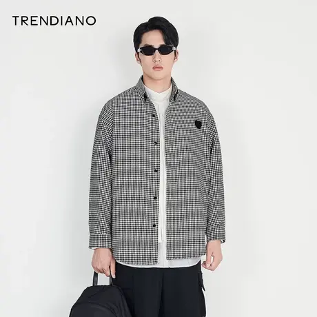 TRENDIANO官方潮牌男装秋季新款千鸟格长袖格子衬衫外套男士商品大图