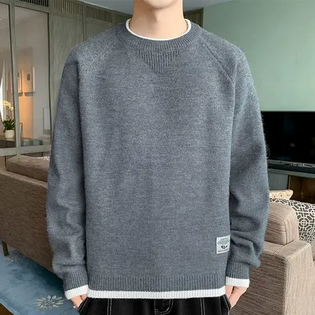 圆领毛衣男秋冬季潮牌保暖加厚打底衫慵懒内搭毛线衣服男士针织衫商品大图
