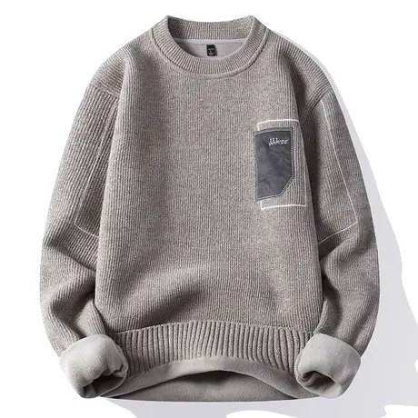 男士毛衣冬季雪尼尔圆领线衣保暖一体绒加绒加厚针织衫男内搭打底商品大图