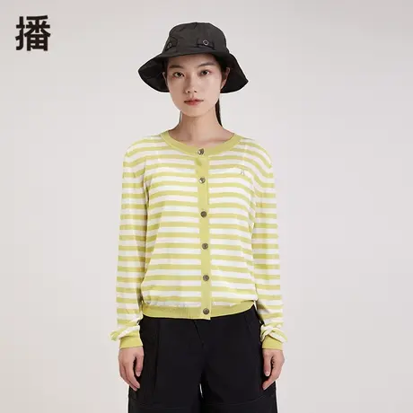 播秋季新品素色圆领刺绣点缀舒适实穿修身小开衫女DDP3UD4664图片