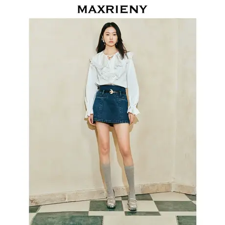 【商场同款-宫廷飞鸽】MAXRIENY飞鸽系列腰带牛仔半裙24春季裤裙图片