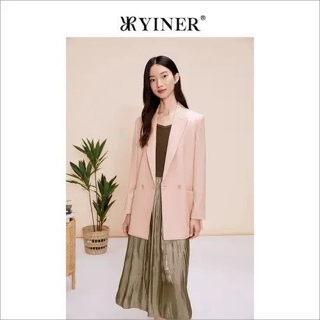 YINER音儿女装春季法式优雅通勤戗驳领羊毛西装短外套图片