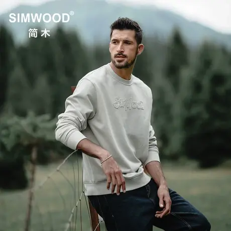 Simwood简木男装【短宽版型】360g重水洗贴布绣成衣染色卫衣男商品大图