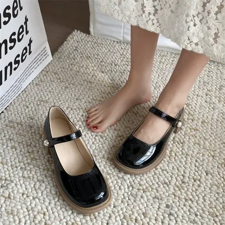 复古玛丽珍鞋女2024年春夏季新款法式粗跟单鞋配裙子英伦风小皮鞋商品大图