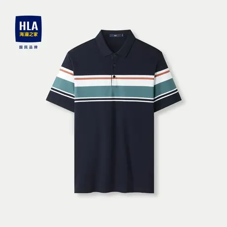 HLA/海澜之家舒适透气短袖POLO衫24春夏新时尚翻领条纹简约上衣男图片
