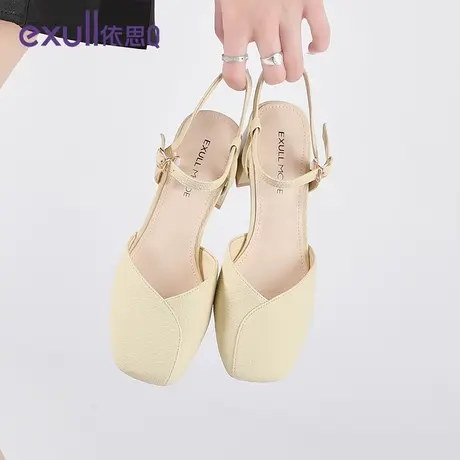 依思q包头凉鞋女粗跟夏季女鞋2024新款鞋子晚晚风后空温柔高跟鞋商品大图