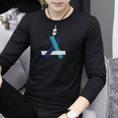 莫代尔长袖t恤男秋季薄款2023新款上衣服潮牌潮流男生内搭打底衫商品大图