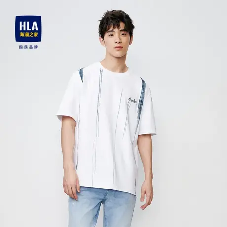 HLA/海澜之家微弹短袖T恤2023春夏落肩微阔胸前字母圆领短袖男商品大图