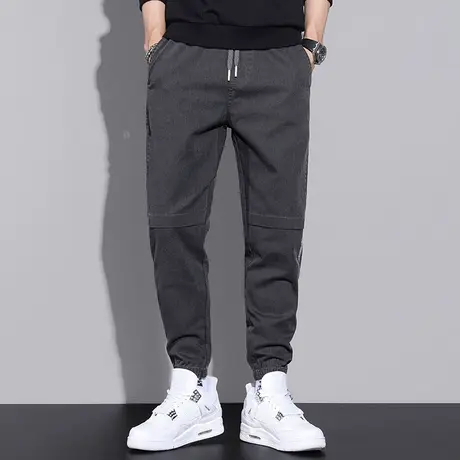 休闲长裤子男秋冬款潮流宽松百搭灰色运动裤九分小脚束脚抽绳卫裤商品大图