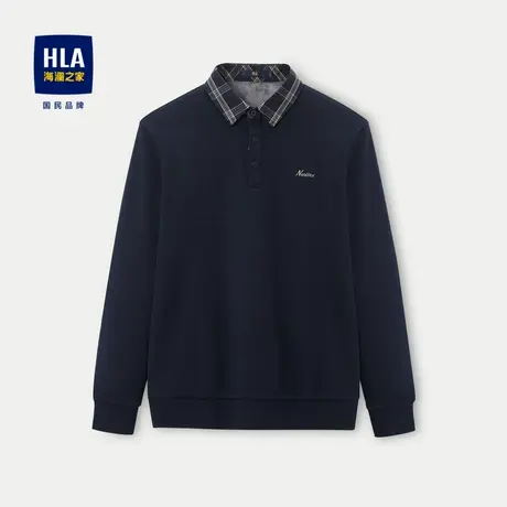 HLA/海澜之家加绒加厚针织衫2023秋冬新款撞色字母刺绣保暖毛衣男商品大图