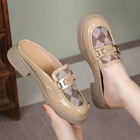 软底软面舒适女凉鞋时尚拼色包头拖鞋女大码41一43平底真皮凉拖商品大图