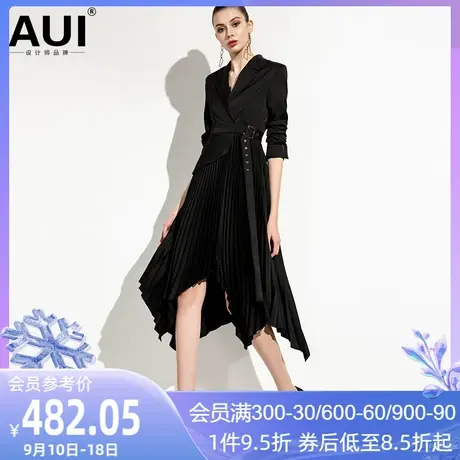 欧洲站2023年春秋新款女装不规则黑色西装百褶连衣裙职业气质裙子图片
