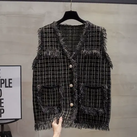 流苏针织开衫马甲背心女2023秋装新款宽松外穿马夹亮丝毛衣坎肩潮商品大图