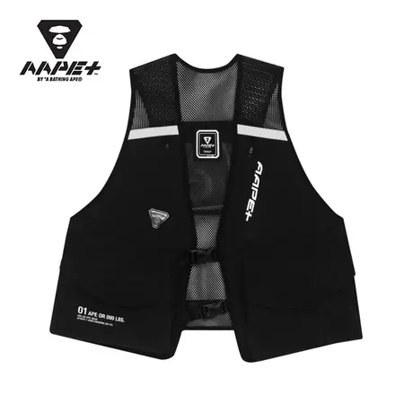 AAPE+运动男装秋款字母印花织带猿颜徽章网面工装马甲外套7486XXG商品大图