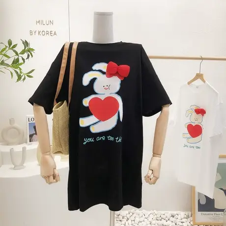 日系元气少女连衣裙2022夏新款韩国东大门ins甜妹中长款T恤裙大码图片