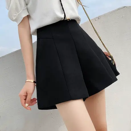 黑色西装短裤女外穿春2022新款高腰显瘦休闲垂感阔腿网红a字靴裤图片