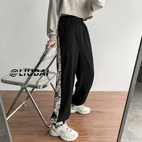 加绒裤子女秋冬外穿宽松小个子卫裤高腰直筒休闲哈伦运动裤潮ins商品大图