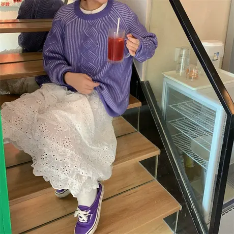 红续小众设计感针织毛衣女2023年秋冬新款宽松慵懒风oversize外套图片