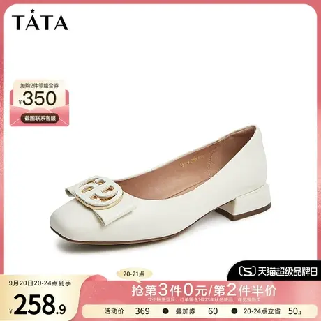 Tata他她低跟单鞋蝴蝶结时尚方跟浅口女鞋春季新商场同款YKJ01AQ2商品大图