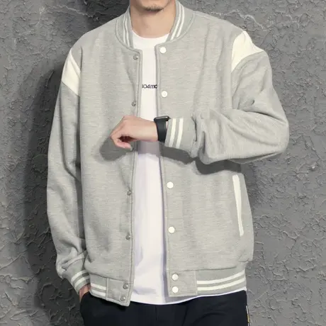 加厚摇粒绒内里卫衣秋冬男休闲通勤拼色夹克外套宽松潮韩版棒球服商品大图
