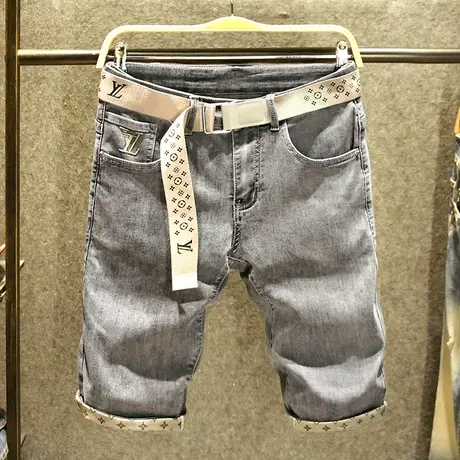 大牌元素潮牌刺绣牛仔短裤男修身直筒5分裤高端品质百搭中裤夏季图片