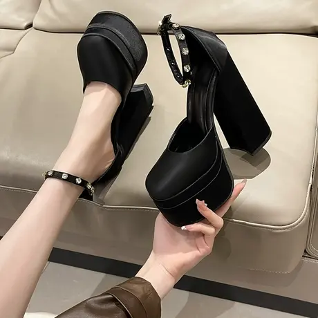 2023春季新款防水台高跟鞋女粗跟百搭黑色性感走秀旗袍职业女单鞋商品大图