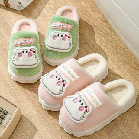 月子棉拖鞋女冬季外穿可爱卡通厚底防滑室内家居毛绒保暖包头拖鞋商品大图