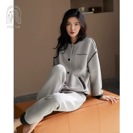 妮狄娅时尚新款睡衣女秋季纯棉加厚夹层秋冬可外穿春秋家居服套装商品大图