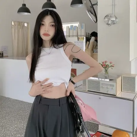白色小背心西装内搭打底无袖吊带女夏外穿ins潮露脐辣妹短款上衣商品大图