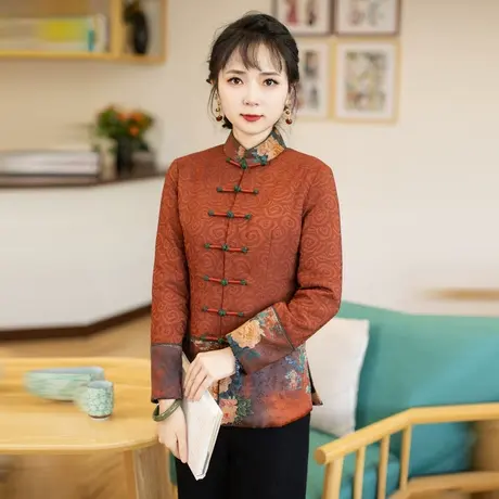 筠雅唐装上衣女加厚保暖旗袍棉衣棉服改良茶服女冬中式女装23R668商品大图