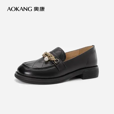 奥康女鞋 秋季气质女士时尚单鞋乐福豆豆鞋一脚蹬马鞍扣百搭商品大图