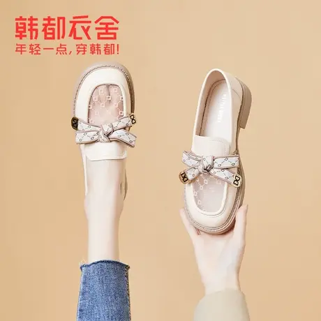 韩都衣舍小皮鞋女2022年夏季新款英伦风软底玛丽珍休闲白色乐福鞋图片