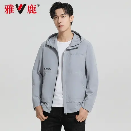 雅鹿2023春季新款连帽夹克男中青年简约修身上衣商务休闲百搭外套商品大图