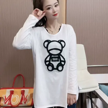 中长款打底衫女2023春季款宽松内搭长袖白T恤潮ins时尚洋气上衣潮商品大图