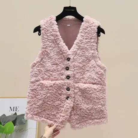 羊羔毛毛绒马甲女2023秋冬新款皮毛一体外套宽松百搭短款坎肩马夹商品大图