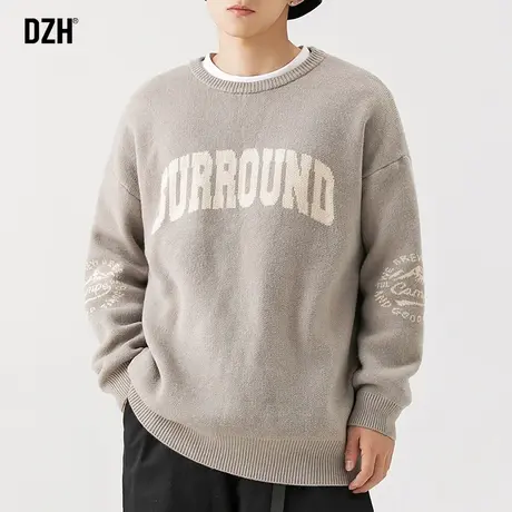 男士灰色慵懒风毛衣男宽松圆领冬季毛线衣外套2023新款保暖针织衫商品大图